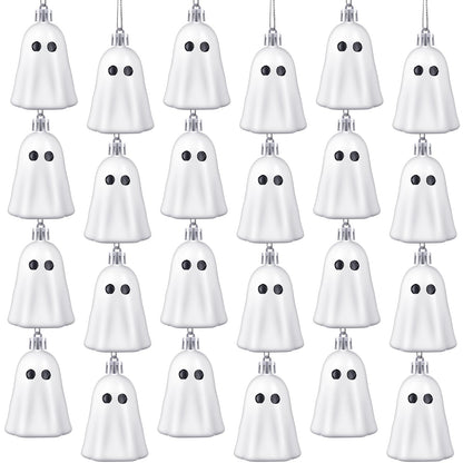 Tigeen 24 Pcs Halloween Hanging Ornaments Cute Ghost Decoration Halloween Tree Decoration Plastic Decorative Mini Ghost Ornaments for Home Tree Party Supplies (Cute,White)