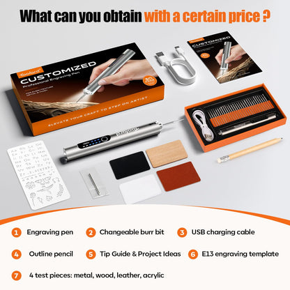 Engraving Pen with LED Light,HollowCup Motor,Cordless USB Rechargeable Rotary Tool for Metal,Wood,Glass and Plastic,DIY Engraving Kit with 30 Bits,Silver