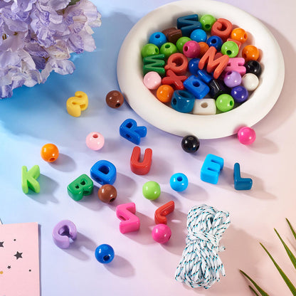 FASHEWELRY 56Pcs European Round Beads Large Acrylic Letter Beads with Large Hole Bracelets Making Kits Plastic Letter Blocks Charms 3D Letters Chunky Bead for Key Chains Necklace DIY Arts Craft