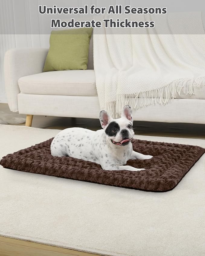 Washable Dog Bed Mat Crate Pad Soft Fluffy Pet Kennel Beds Dog Sleeping Mattress for Large Jumbo Medium Small Dogs, 30 x 19 Inch, Brown