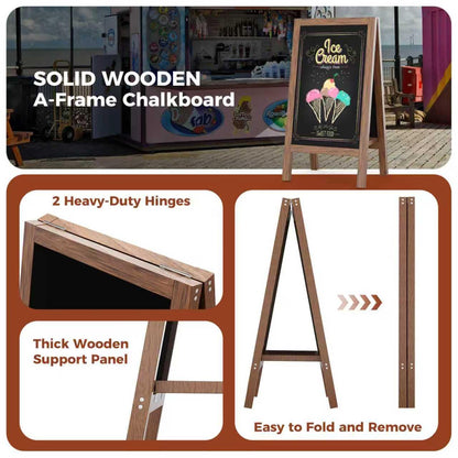 Solid Wood A Frame Chalkboard Sign 40"x20", Magnetic Double Sided Sandwich Board, Upgraded Bottom Brace Stable Sidewalk Sign with 8 Liquid Chalk for Cafe Restaurant Wedding Home Business