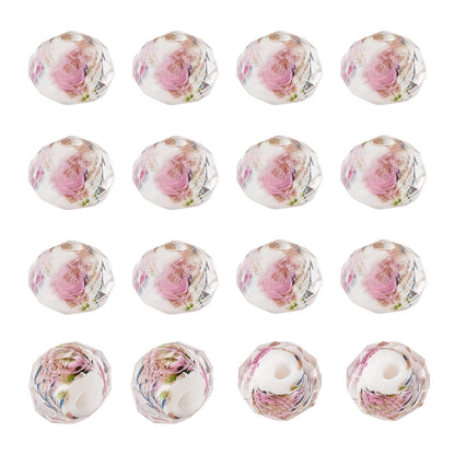 Craftdady About 60Pcs Handmade Gold Sand Lampwork Faceted Rondelle Glass Beads Strands Flower Inlaid Spacer Loose Beads for DIY Jewelry Making Hole: 2mm (White)