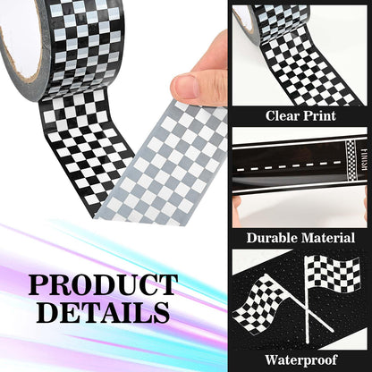 3 Rolls Black White Checkerboard Road Car Track Tape Checkered Flag Race Track Decorative Tapes for Box Scrapbook DIY Crafts Party Decorations,2Inches x 109Yards