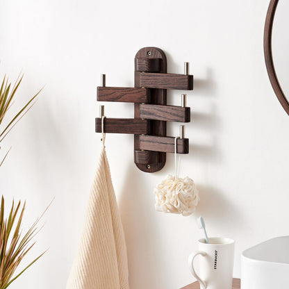 TREOAKWIS Walnut Wood Coat Hooks, Coat Rack Wall Mount Swivel & Heavy Duty Wall Hooks for Bedroom, Entryway, Living Room, Bathroom,Office, Classroom