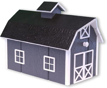 Deluxe Wooden Mailbox, Post Mount, Dutch Barn Style (Dark Gray and White)