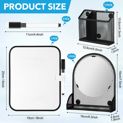 CroBlissful Set of 3 Magnetic Locker Accessories Include Mirror with Bottom Tray Magnetic Whiteboard with 2 Markers and Mesh Storage Basket for Students School Office Locker Organizer(Black)