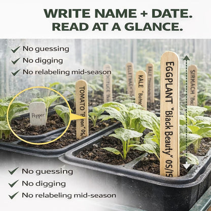 12" Wooden Plant Markers & Labels, 200 Pack – Wood Garden Label Stakes for Seed Starting, Outdoor Plants, Raised Beds & Greenhouse Use