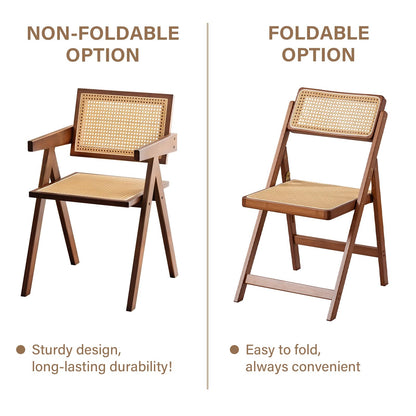 Furlide Rattan Folding Chairs, Modern Mid Century Dining Chairs Set of 2, Outdoor Bamboo Chairs for Bedroom Living Room Reading Room Dining Kitchen, Walnut