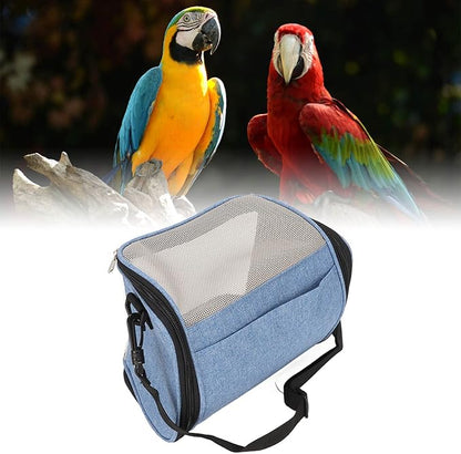 FLEXMAN Bird Carrier Bag, Portable Small Bird Travel Cage, Transparent Lightweight Breathable, Two Way Zipper Parrot Travel Cage with Side Pockets for Parrots, Birds, Hamsters, Small Lizards (Blue)