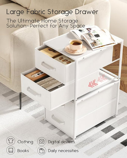 Homsorout 2 Drawers for Closet - Small Stackable Storage Organizer, Fabric Dresser Nightstand with Wooden Top & Metal Frame, Closet Drawer Organizers and Storage for Bedroom, Entryway, Dorm, White