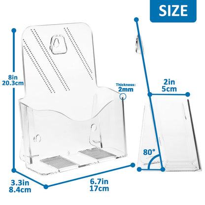 Argvey Acrylic Brochure Holder 6 x 8 Inch, Clear Slant Back Display Stand for 5.5 x 8.5 & 5 x 7 Inch Flyers, Pamphlets, Table Signs – Plastic Paper Holder for Office, Home, Store, 4 Pack