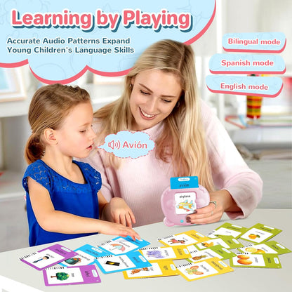 Spanish & English Talking Flash Cards for Toddler, Learning Montessori Toys with 224 Sight Words, Speech Therapy Toys, Children's Sensory Preschool Learning Educational Birthday