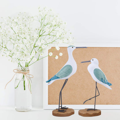 Sewroro 2pcs Wooden Seagull Statues, Wooden Seagull Figurine Bird Statues Simulation Sea Bird Figurines for Home Table Centerpiece