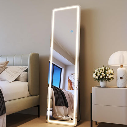 WISSMIELS Full Length Mirror with LED Lights, LED Mirrors Full Length Floor Mirror Full Body Mirror for Bedroom Wall Mounted Free Standing (Rectangle, 48" L×16" W)