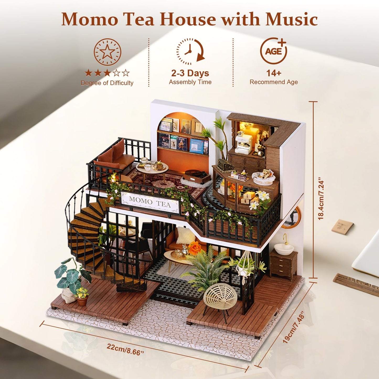 Hallisun DIY Miniature House Building Kits, Romantik Villa and Momo Tea House 3D Wooden Dollhouse Toys, Birthday Festival Gift for Teens Adults with Dustproof Covers