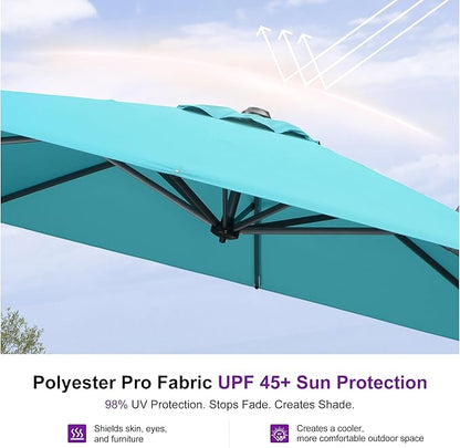 PURPLE LEAF 10'×10' Patio Umbrella with Base and Cover Outdoor Umbrella Large Cantilever Windproof Offset Heavy Duty Sun Umbrella for Garden Deck Pool Patio Turquoise Blue