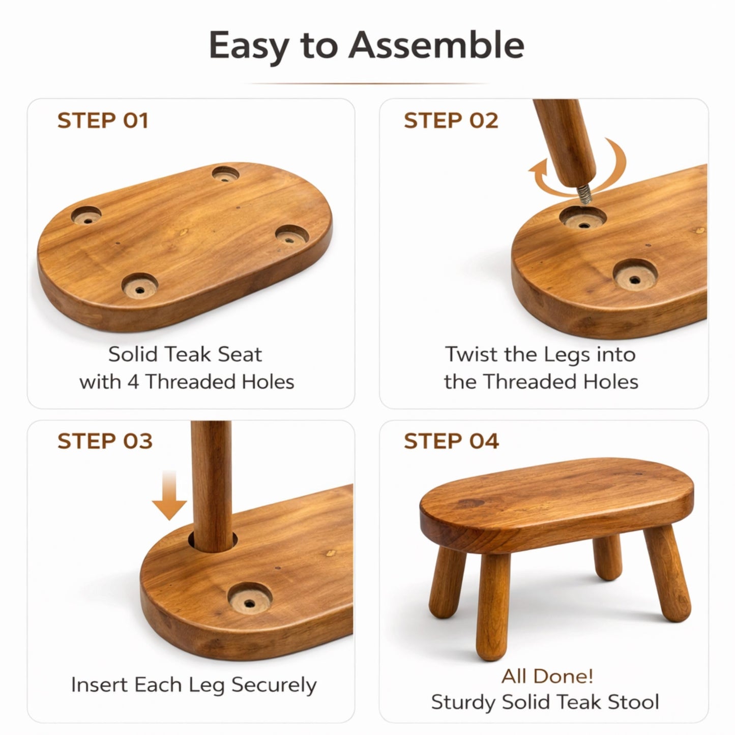 Teak Step Stool Heavy Duty Wooden Stepping Stools for Adults Kids with 4 Legs,Bed Steps for High Beds