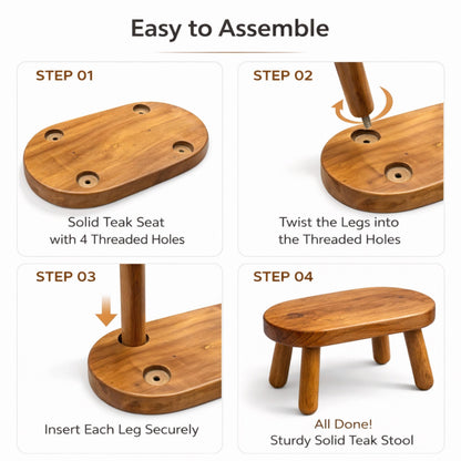 Teak Step Stool Heavy Duty Wooden Stepping Stools for Adults Kids with 4 Legs,Bed Steps for High Beds