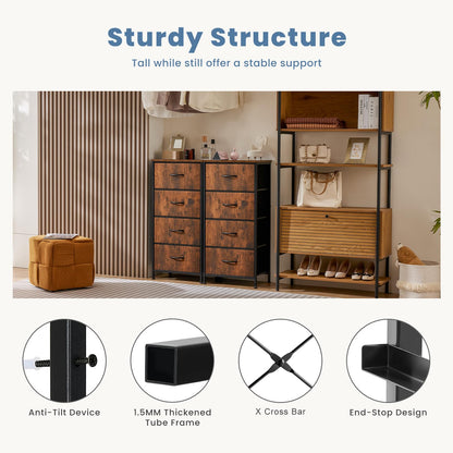 DUMOS Nightstand with 4 Drawers, Fabric Dresser Bedside Table with Removable Bins, Sturdy Steel Frame Wood Top Organizer Furniture for Bedroom Dorm Closet Living Room