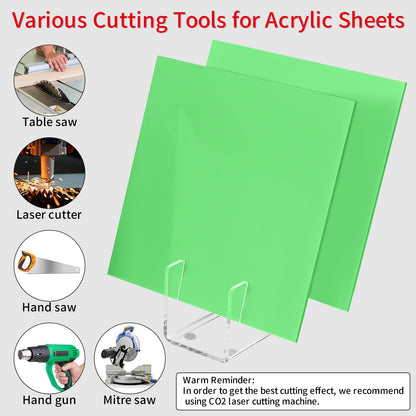 Gdhwxcl 1/8 Thick 12 x 12 inch Acrylic Sheets - 2 Pack Plexiglass Sheets for Creative DIY Projects Laser Cutting Engraving UV Printed Signs Crafts Badges (2, Light Green, 12 x 12 inch)