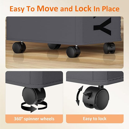 2 Pack Laundry Basket with Wheels, 90L Rolling Laundry Hamper with Wheels