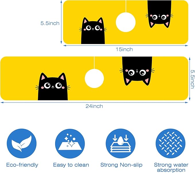 Cute Black Cat Head Kitchen Sink Splash Guard Mat Absorbent Fast Drying Mat