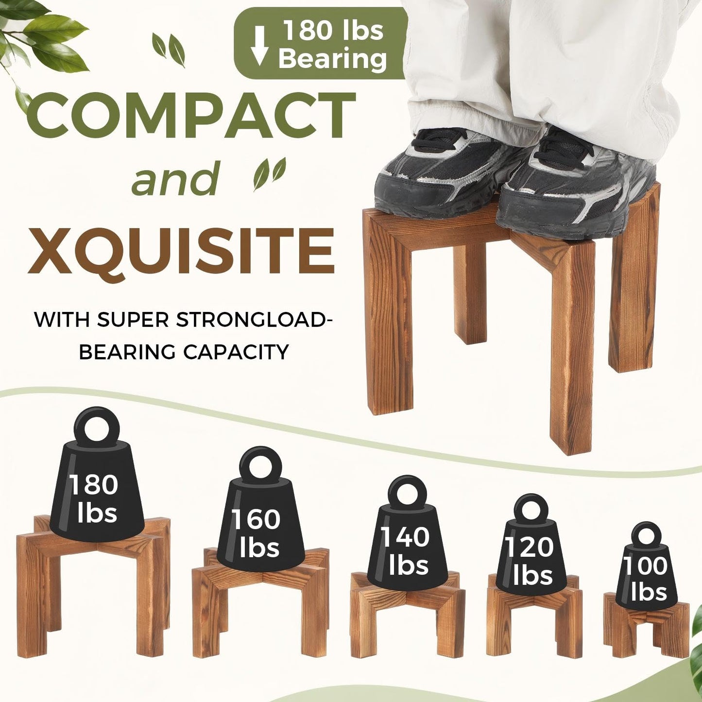 Marsui 10 Pack Wooden Plant Risers for Indoor 5 Sizes Plant Cross Leg Stand Set Carbonized Brown Solid Flower Pot Holders Display Stands for Living Room Balcony Farmhouse Decor (Pots Not Included)