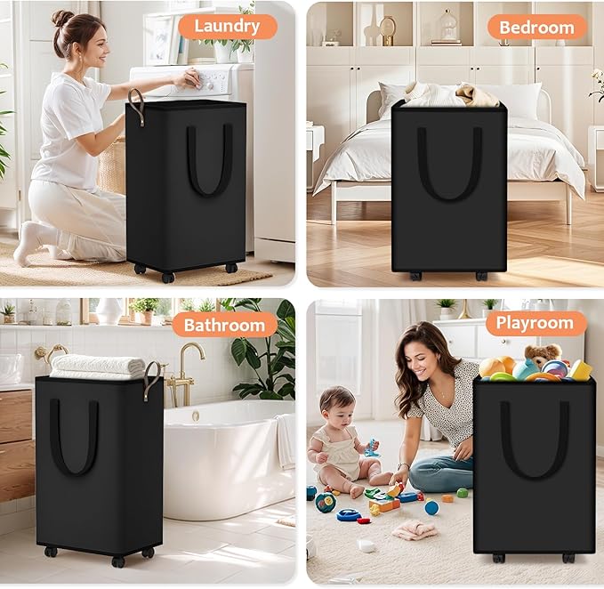 Laundry Basket with Wheels, Collapsible Laundry Baskets, Laundry Hamper with