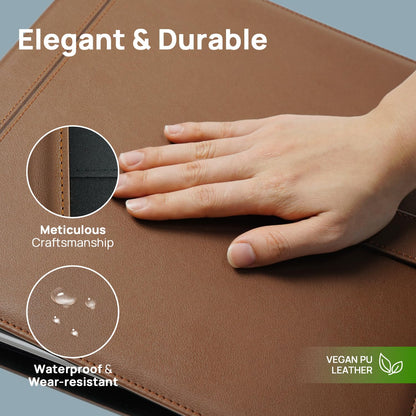 POPRUN PU Leather 2 Inch 3 Ring Binder, Professional Business Organizer- Includes PP Dividers, 100GSM / Grade AA Filler Papers, Card &Sticker for Tab- Ideal for Office Presentation Meetings, Brown
