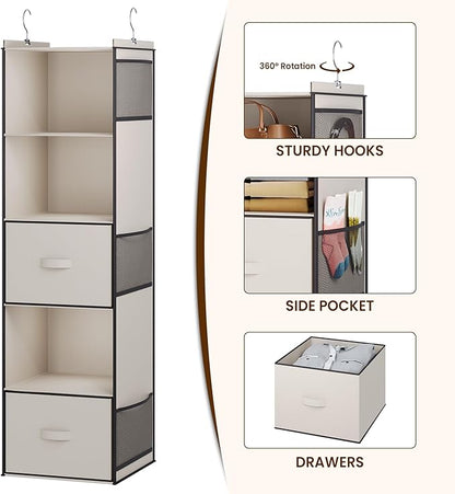 YOUDENOVA Hanging Closet Organizer, 5 Tier Hanging Closet Shelves