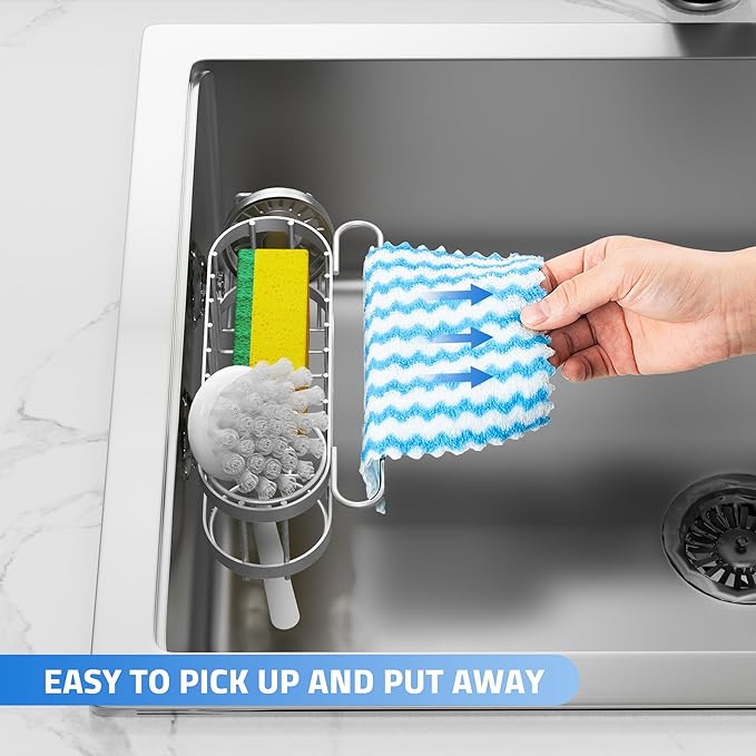 Cisily Grey Kitchen Sink Caddy Sponge Holder in the Sink, Stainless Steel
