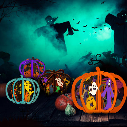 AceOrbit 36 Pcs Halloween Wooden Crafts Kits Pumpkin Bats Spider DIY Unfinished Wooden Slices to Paint 3D Blank Wood Cutouts for Halloween Table Decorations Arts, 6.7" x 7.9"