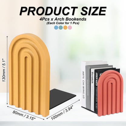 PATIKIL 4Pcs Boho Arch Bookends, Non-Skid Wood Book Ends Rainbow Wooden for Shelves Book Stopper Stand Cute for Holding Books Movie CD Home Office Library Decorative, Yellow/Pink/Blue Tone