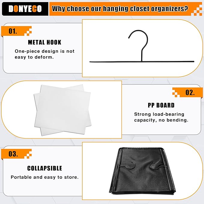 Hanging Closet Organizer, Easy Mount Foldable 4-Shelf Hanging Closet Wardrobe