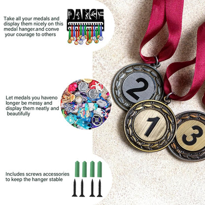 SUPERDANT Dance Medal Hanger Display Sports Medal Holder Wall Mount Medals Hanging 30 Hooks Matte Black Metal Belts Display Rack Iron Race Ribbon Award Organizer Gifts for Dancer Women Kids