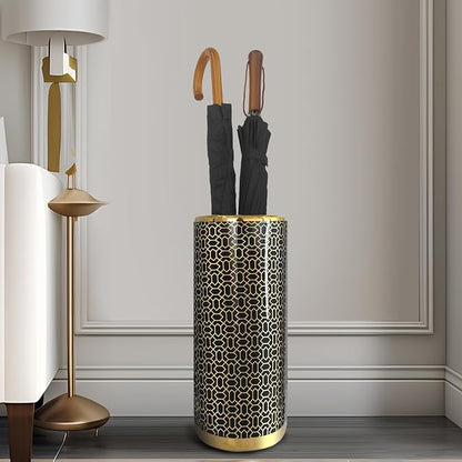 ZOEJADE Minimalist Luxury Ceramic Umbrella Stand Umbrella Holder Vase for Umbrella Canes Walking Sticks Entryway Indoor 18" High Black Gold