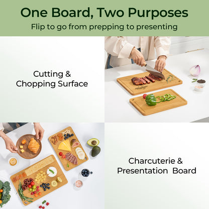 Bamboo Cutting Board, Durable Wood Cutting Boards for Kitchen with Deep Juice Grooves & Built-in Handles, Ideal Charcuterie & Chopping for Meat, Vegetables and Fruits Ideal Kitchen Gifts