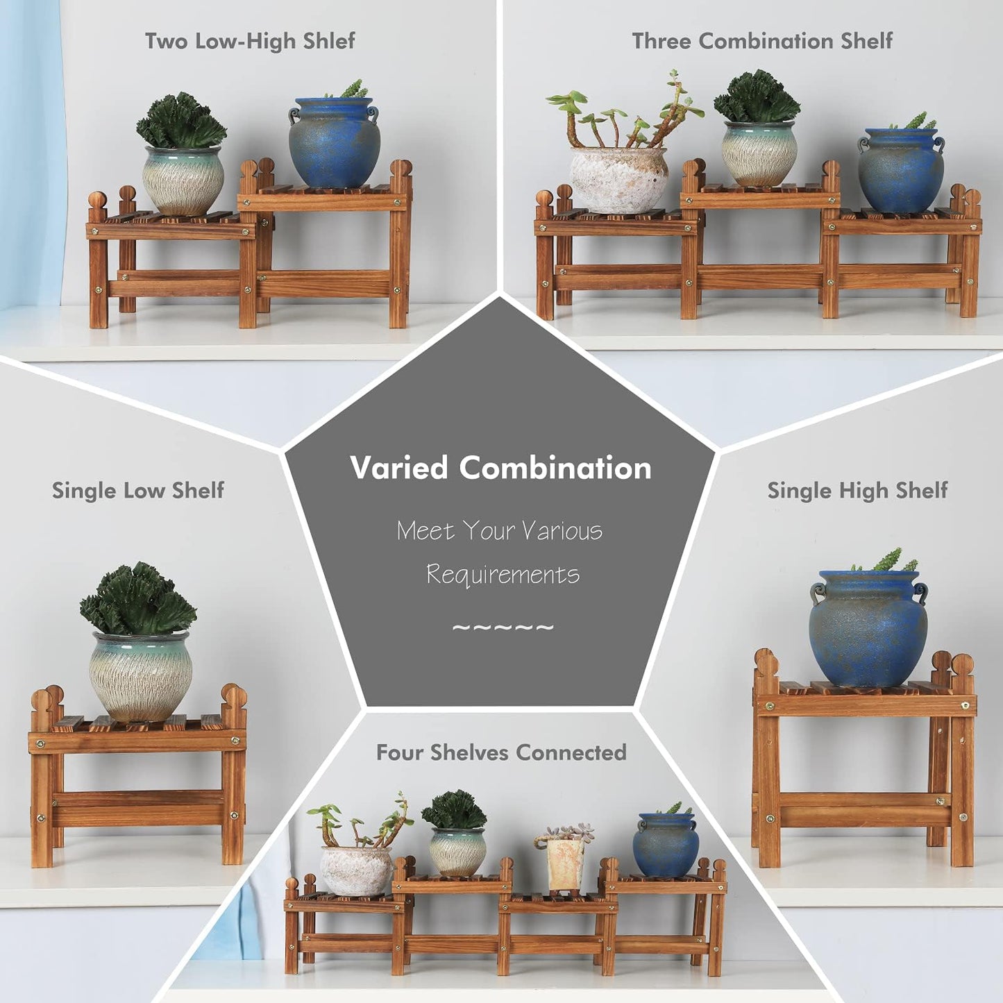 Jotboom Wood 4 Tier Hill Plant Shelf and 3 Tier Ladder Plant Stand