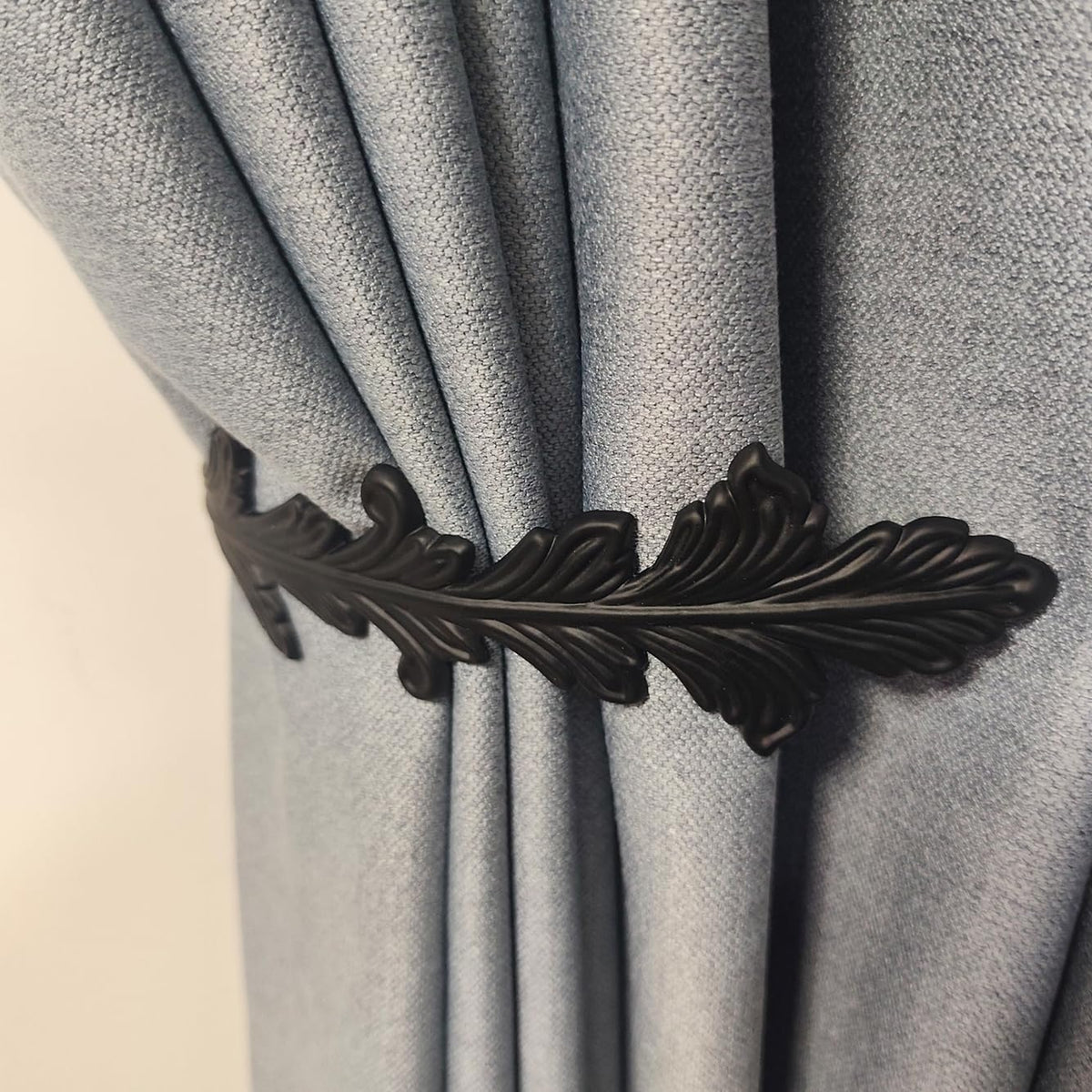 Refila Curtain Holdbacks Vintage Leaf Design Curtain Drapery Tie Back - 2PCS (Black)
