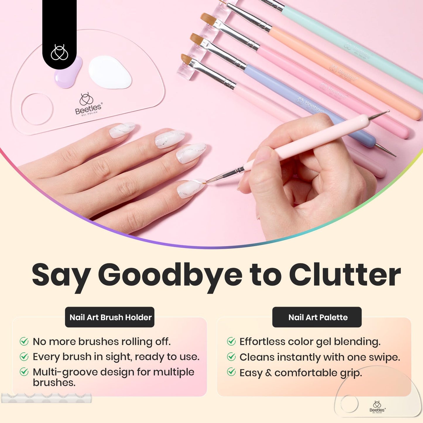 Beetles Nail Art Brushes 8pcs – Crystal Nail Art Tools 5pcs Double-headed Nails Dotting Tool, 3pcs Striping Liner Brushes for Nails with Pearls Bowknot Stickers, DIY Home Salon Manicure Design Tools
