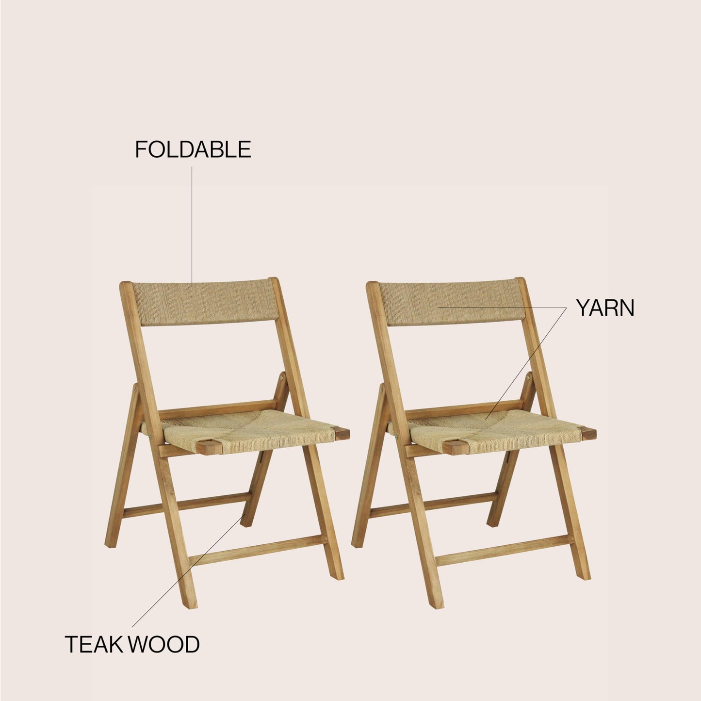 JONATHAN Y Kiawah Woven Seagrass and Natural Teak Wood Folding Chair Set of 2 for Dining Room, Coastal Armless Space-Saving Portable Seat with Natural Finish, No Assembly Required FLD1002A-SET2