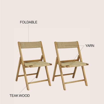 JONATHAN Y Kiawah Woven Seagrass and Natural Teak Wood Folding Chair Set of 2 for Dining Room, Coastal Armless Space-Saving Portable Seat with Natural Finish, No Assembly Required FLD1002A-SET2