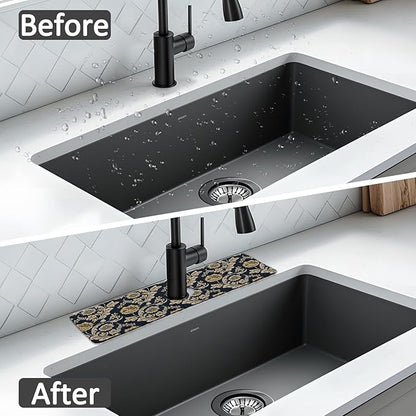 15" X 5.5" Kitchen Sink Splash Guard Faucet Mat Floral Flower Super Absorbent