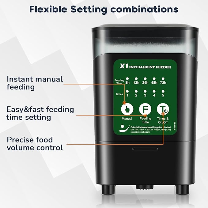Large Automatic Fish Feeder, 14 Fl.Oz Patented Revolutionary Design Aquarium Food Tank Dispenser with Timer, Auto Feeding Moisture-Proof Electric Adjustable Battery Operated Feeders for Holidays