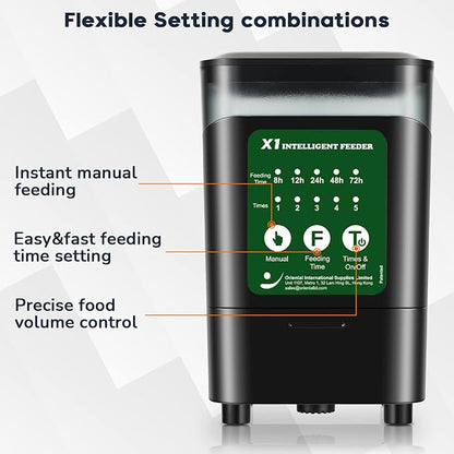 Large Automatic Fish Feeder, 14 Fl.Oz Patented Revolutionary Design Aquarium Food Tank Dispenser with Timer, Auto Feeding Moisture-Proof Electric Adjustable Battery Operated Feeders for Holidays