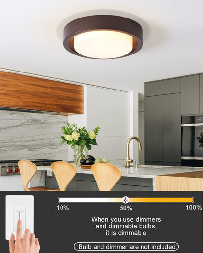 MIAOMEIO Flush Mount Ceiling Light 3-Lights Metal Glass Round 16 Inch Oil Rubbed Bronze CL23998