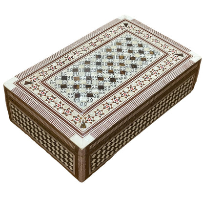 FAMA.store Handmade Egyptian Jewelry Box – Mother of Pearl Inlay – Decorative Wooden Trinket Box for Women Oriental Keepsake Storage Organizer (8" X 5" x 2.2"inch M02)