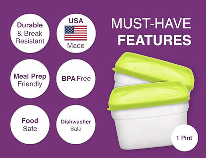 Arrow Reusable Plastic Storage Container Set, 10 Pack, 1 Pint/16 Ounce Each –