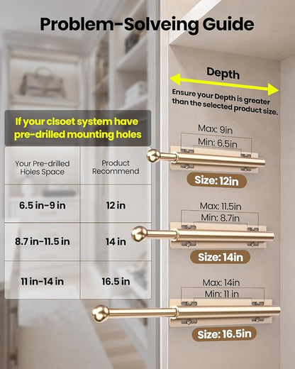 Supforce 16.5" Valet Rod for Closet Pull Out, Retractable Slide Out Valet Rod Closet Organization, Aluminum Valet Clothing Hanger Rods Perfect for Suits, Dresses & Freshly Pressed Clothes, Gold