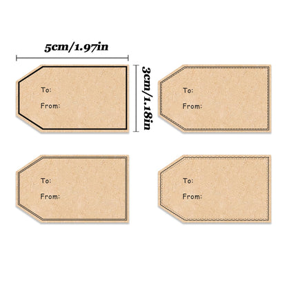 500 PCS Gift Tag Stickers, 1.18" x 2" Brown Kraft to and from Gift Name Labels, 4 Different Design, Self Adhesive Christmas Tags Valentines Day Stickers Holiday Present Stickers